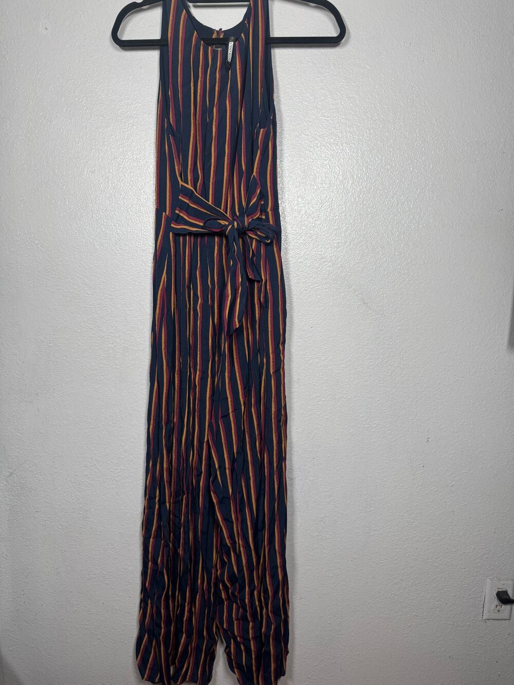 Plenty by Tracy Reese Jumpsuit Navy Blue Yellow Red Sz M Stripe